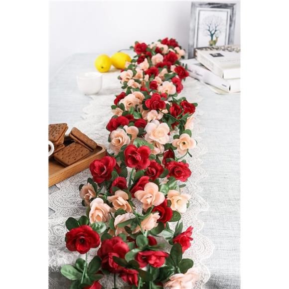 5 Pack 47 FT Fake Rose Vine Flowers Plants Artificial Flower Hanging Rose Ivy - Picture 3 of 6